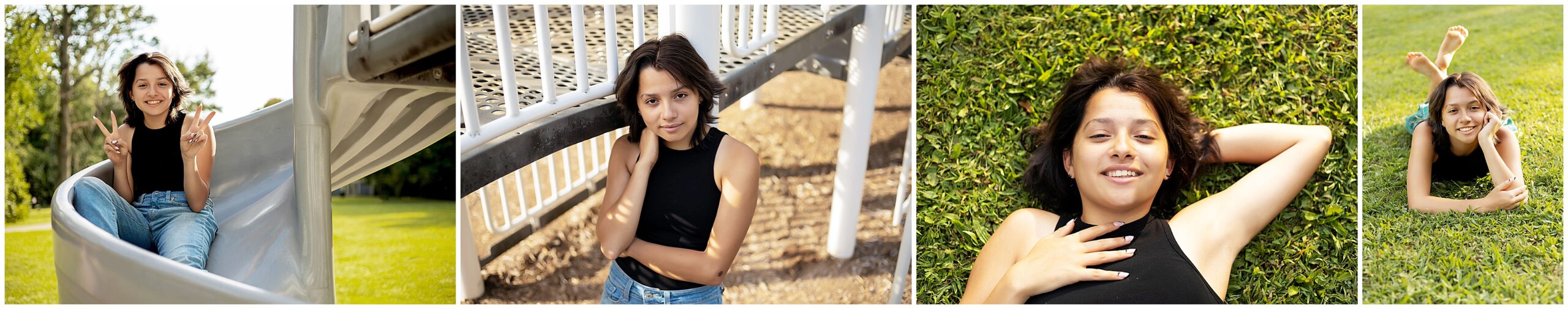 Senior girl in a black tank top at Island Park in Ann Arbor, Michigan