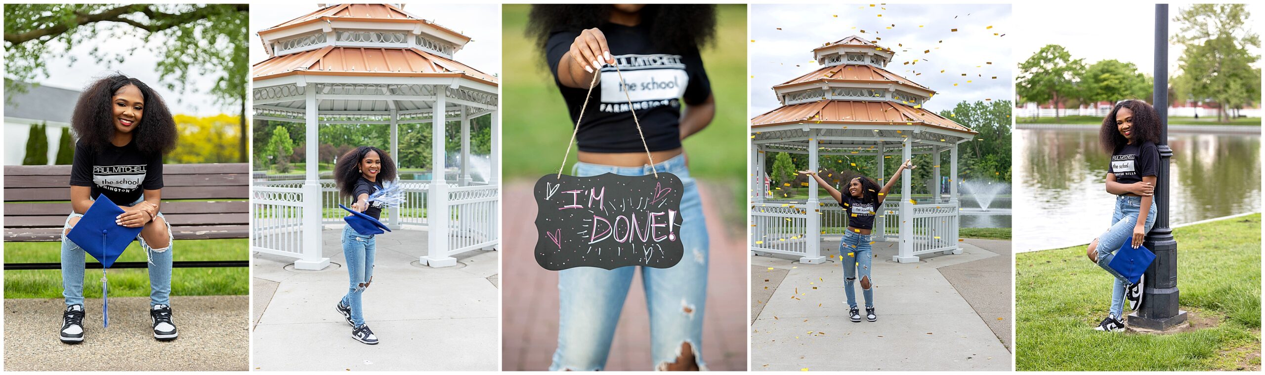 African American girl taking senior pictures at Heritage Park in Taylor, Michigan