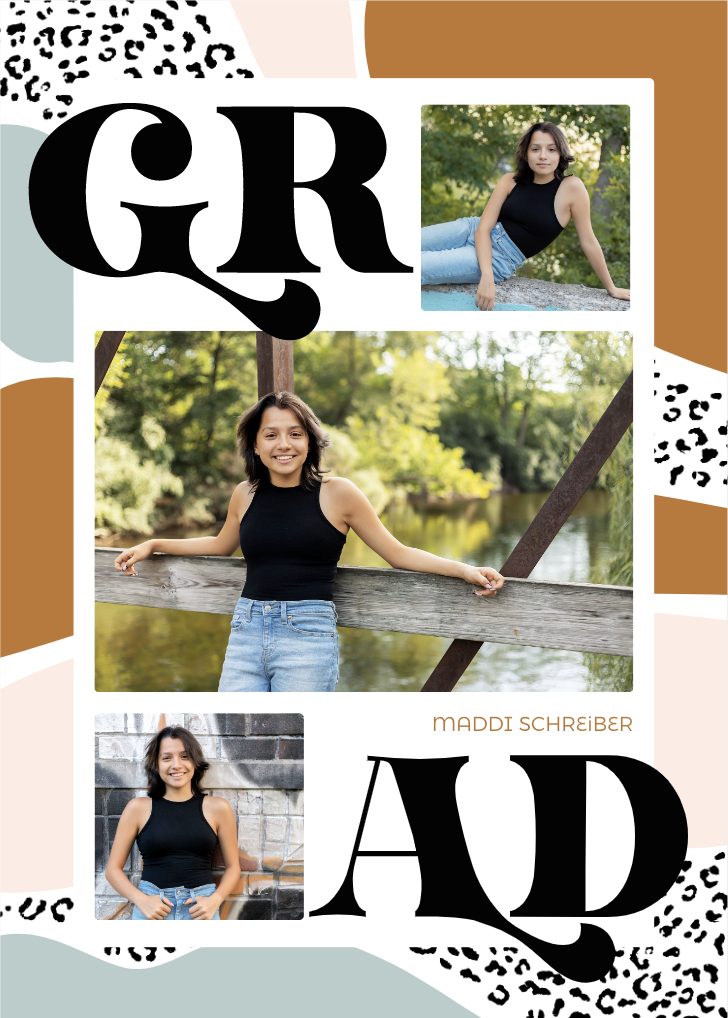 Senior girl with black hair in black tank top and blue jeans. Grad Card Etiquette