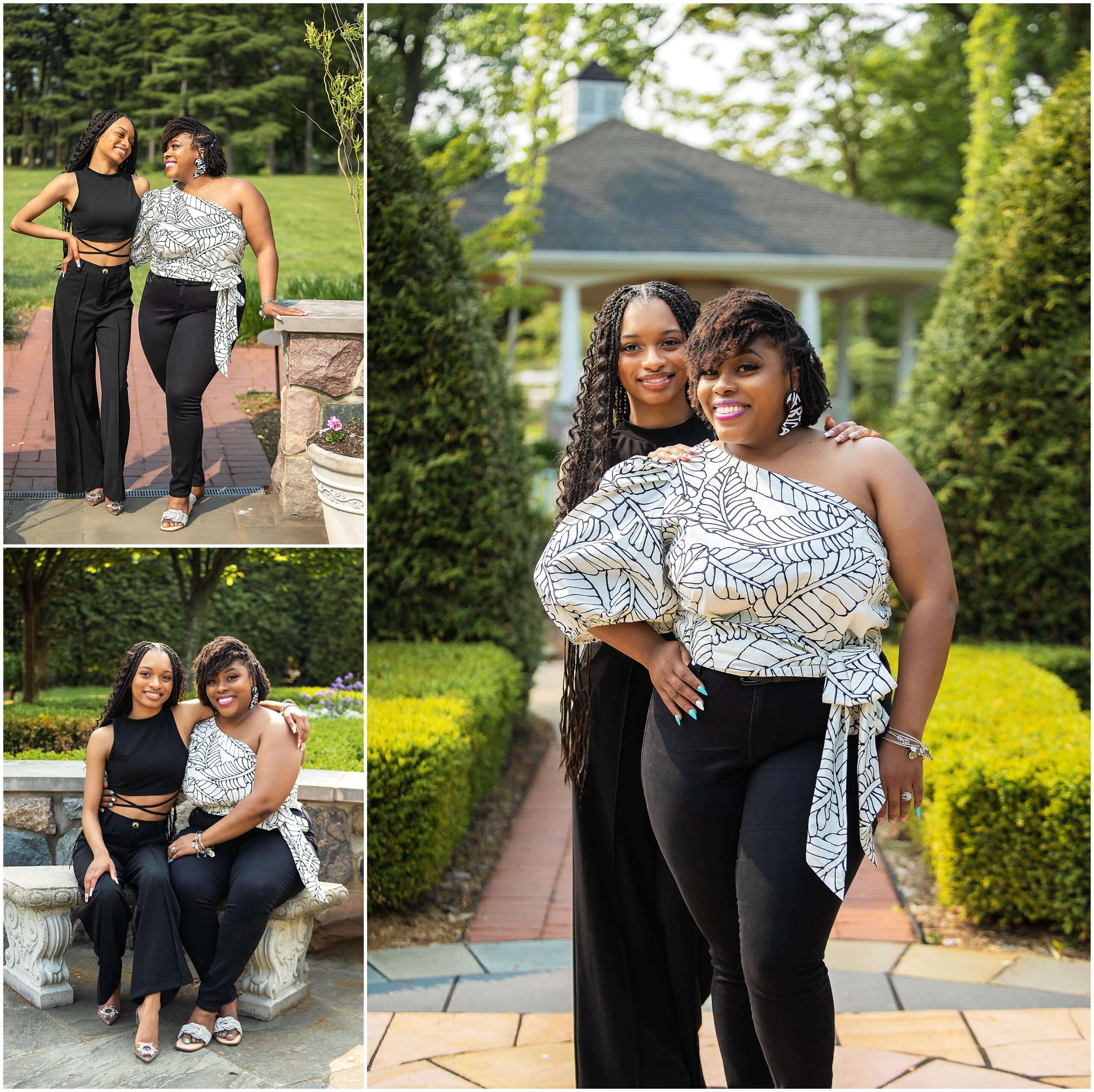 mother and daughter posing for senior photos at Taylor Botanical Gardens.