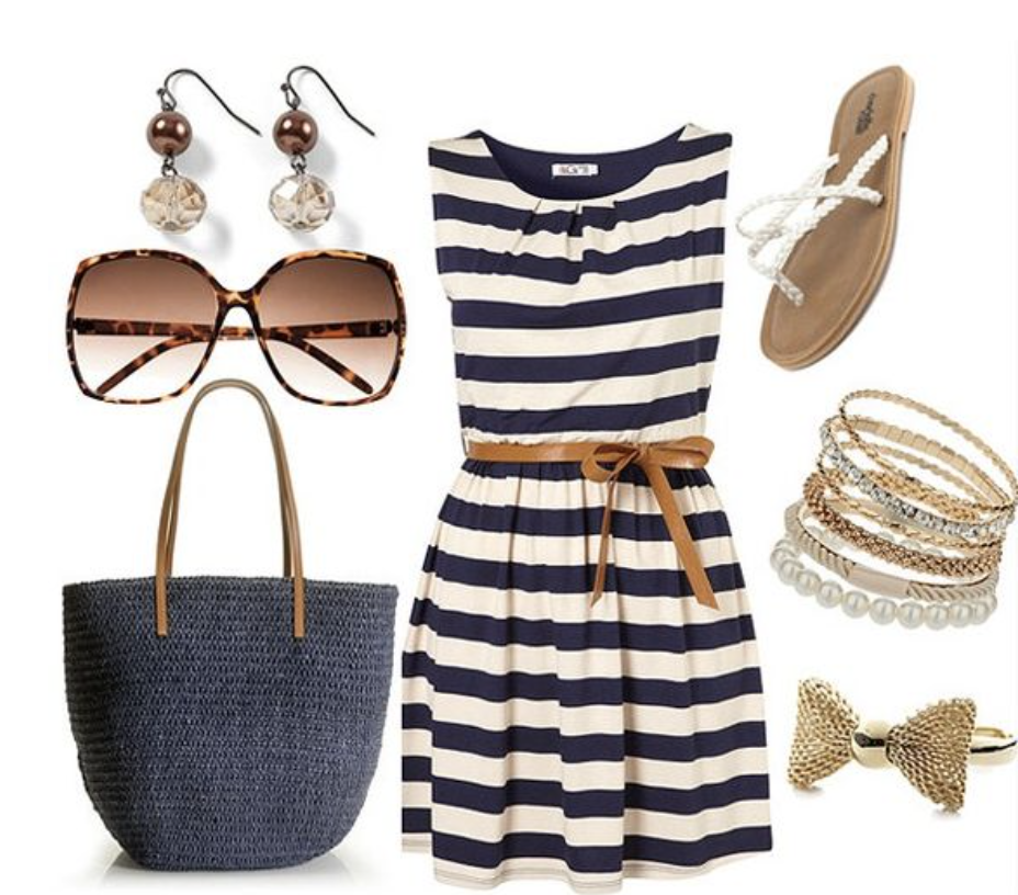 summer dress, sandals, and accessories